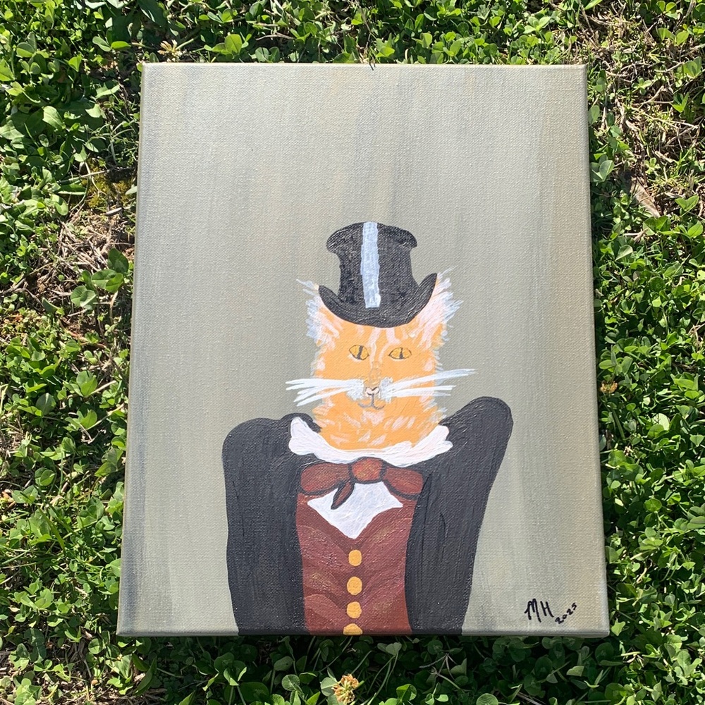 Original Artwork Cat in 1800’s Wear Painting - Acrylic on Canvas